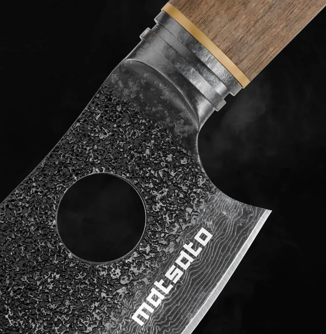 Close-up of the Matsato Osuren precision index-finger hole on the blade